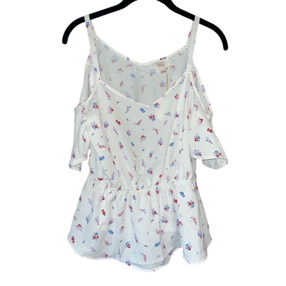Hippie Rose White Floral Cold Shoulder‎ Peplum Top Summer Romantic Blouse M A58 - Picture 1 of 5
